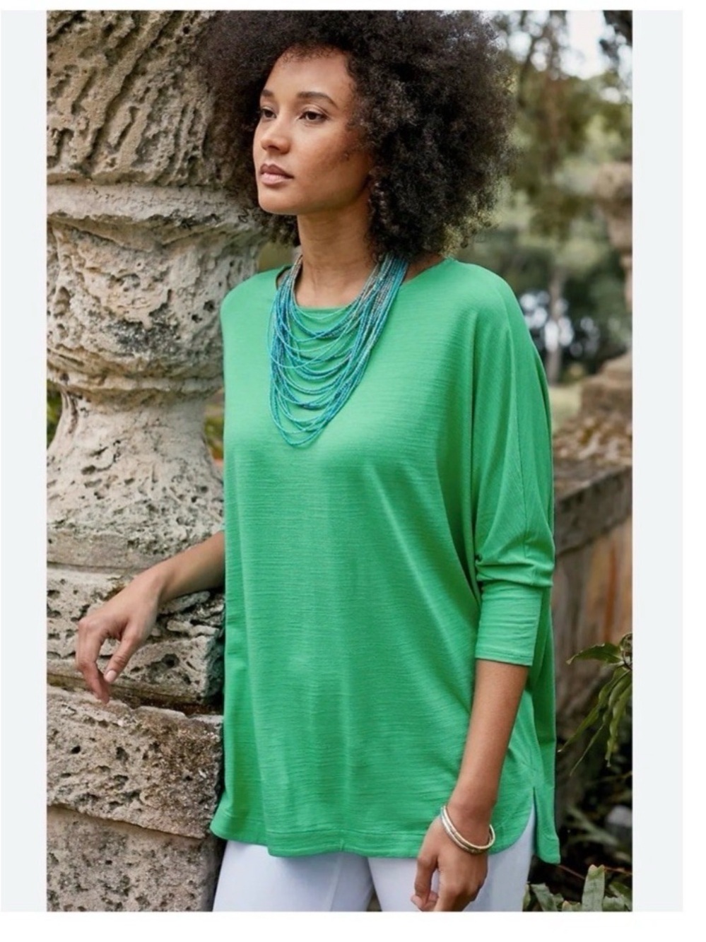 J. Jill Wearever Slub-Knit High-Low Hem Top Size M Mint Julep NWT 3/4 Sleeves